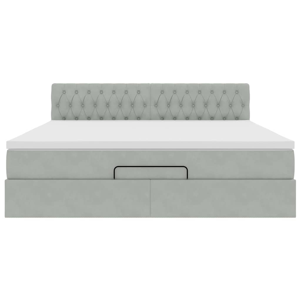 Cadre de lit ottoman avec matelas gris clair 180x200 cm velours - XIOS