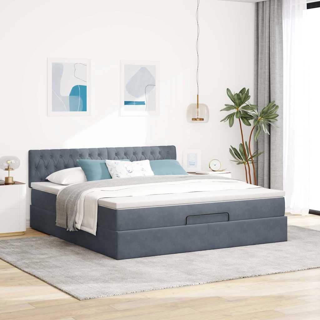 Cadre de lit ottoman avec matelas gris foncé 180x200 cm velours - XIOS