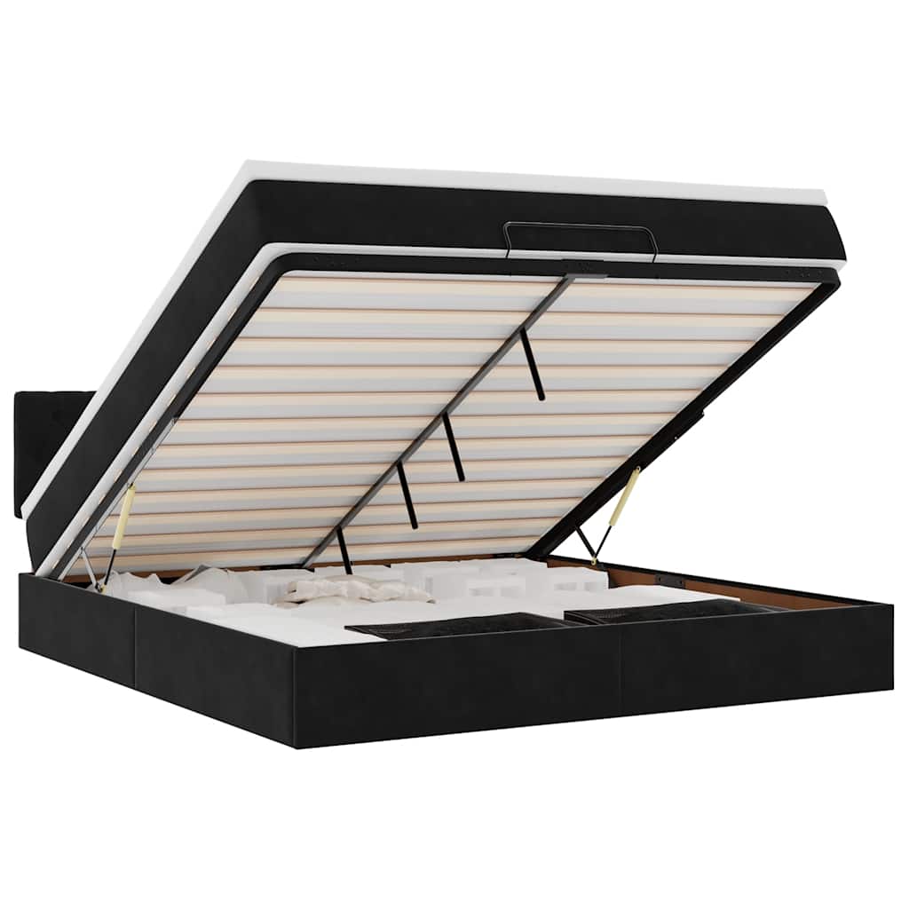 Cadre de lit ottoman avec matelas noir 180x200 cm velours - XIOS