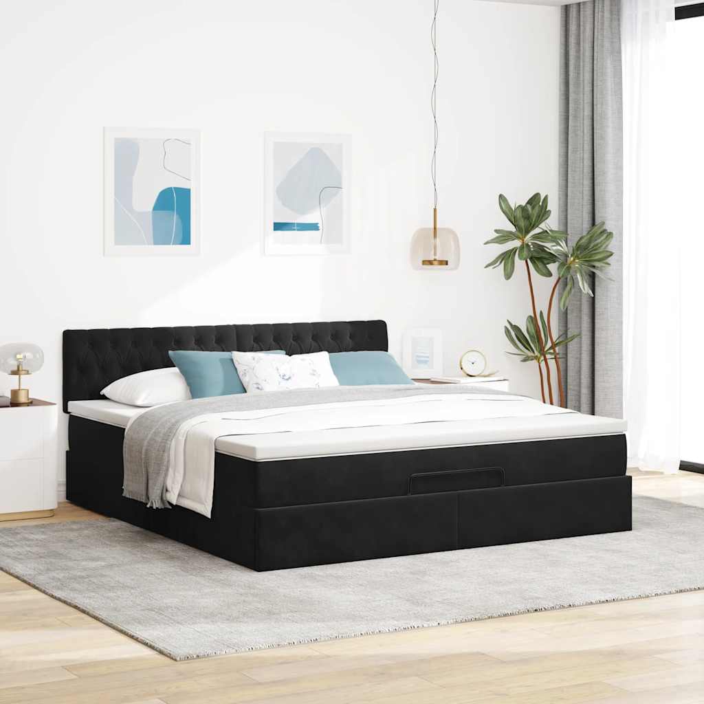 Cadre de lit ottoman avec matelas noir 180x200 cm velours - XIOS