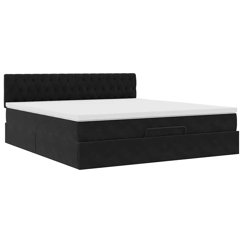Cadre de lit ottoman avec matelas noir 180x200 cm velours - XIOS