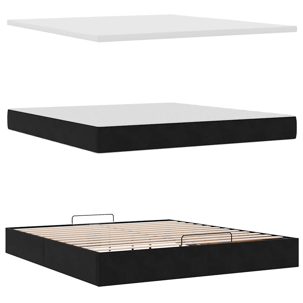 Cadre de lit ottoman avec matelas noir 180x200 cm velours - XIOS