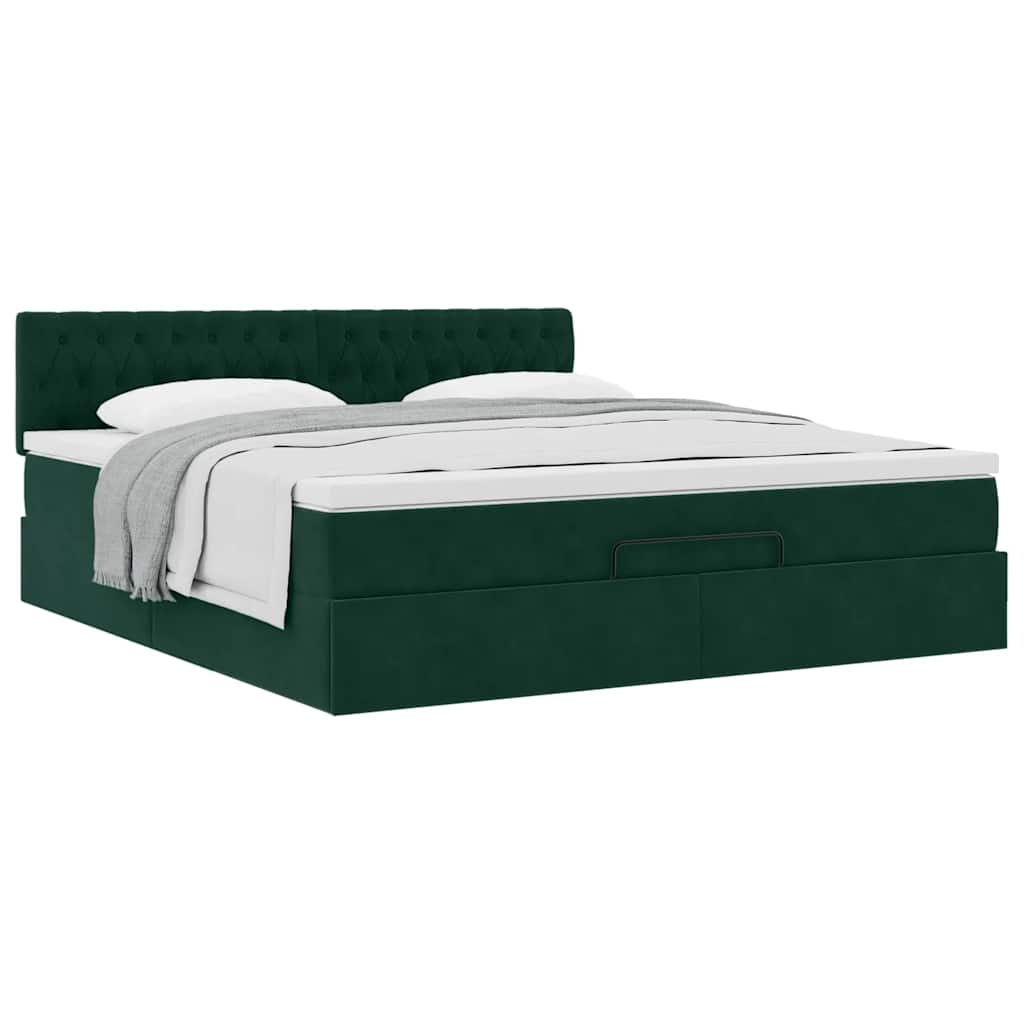 Cadre de lit ottoman avec matelas vert foncé 180x200 cm velours - XIOS