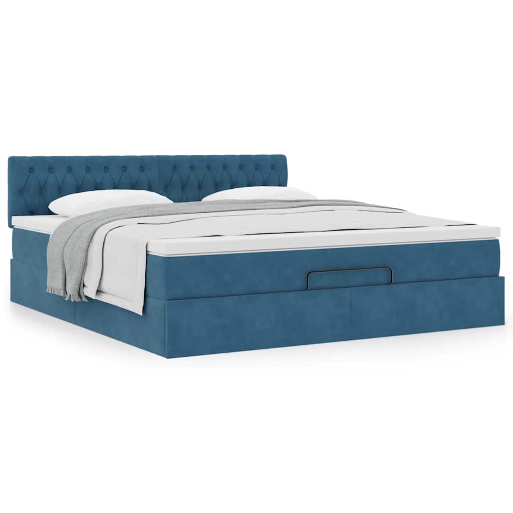 Cadre de lit ottoman avec matelas bleu foncé 180x200 cm velours - XIOS