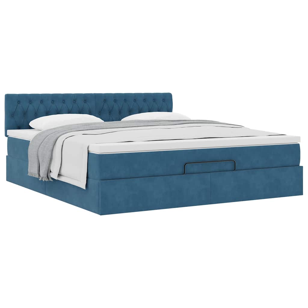 Cadre de lit ottoman avec matelas bleu foncé 180x200 cm velours - XIOS