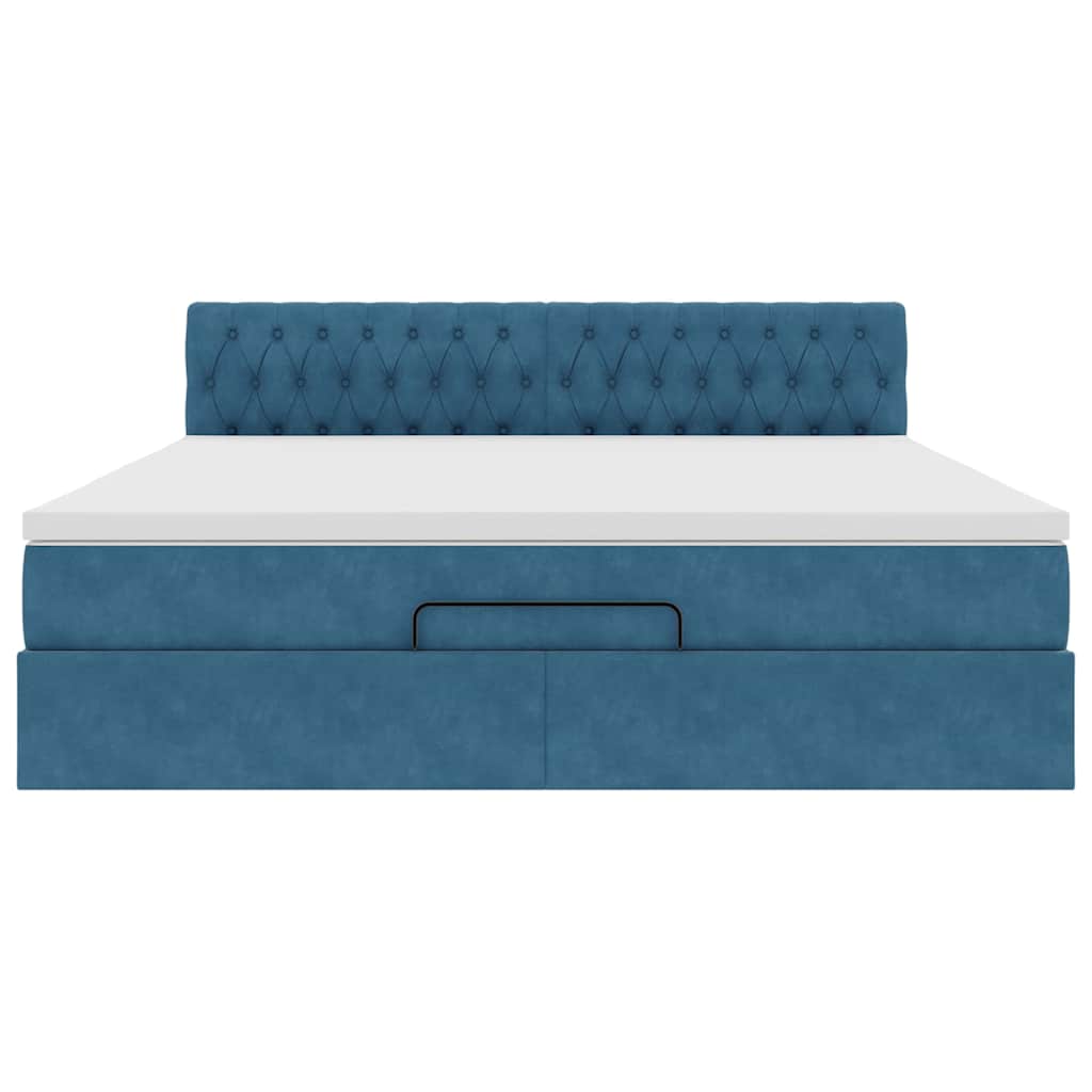 Cadre de lit ottoman avec matelas bleu foncé 180x200 cm velours - XIOS