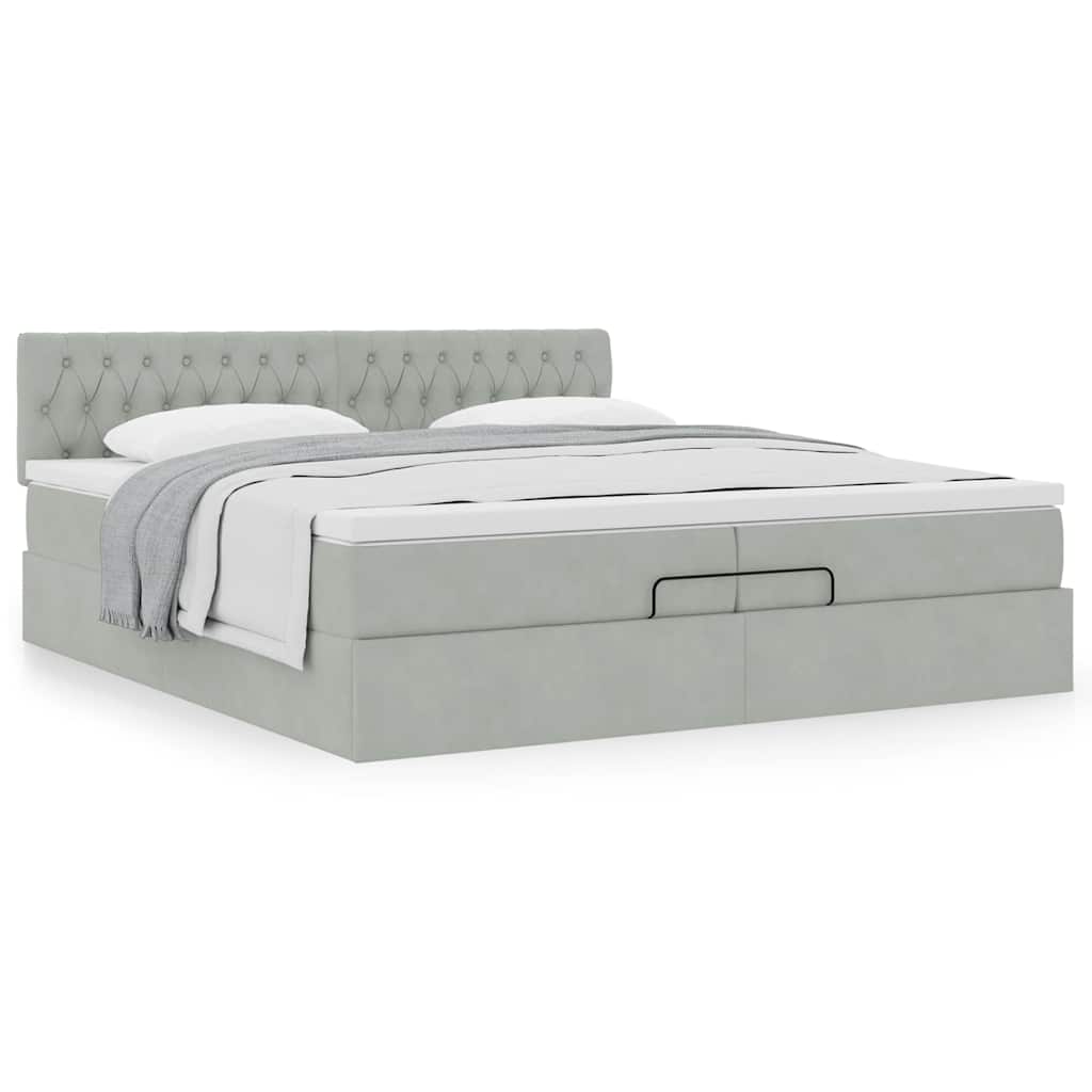 Cadre de lit ottoman avec matelas gris clair 200x200 cm velours - XIOS
