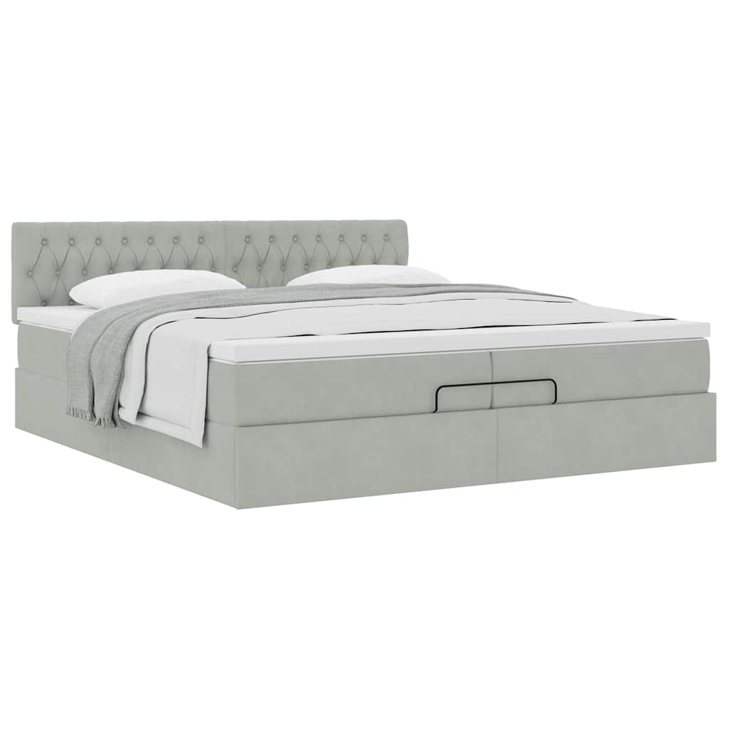 Cadre de lit ottoman avec matelas gris clair 200x200 cm velours - XIOS
