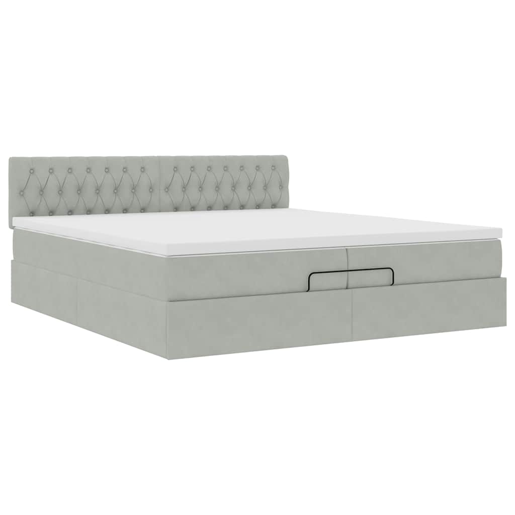 Cadre de lit ottoman avec matelas gris clair 200x200 cm velours - XIOS