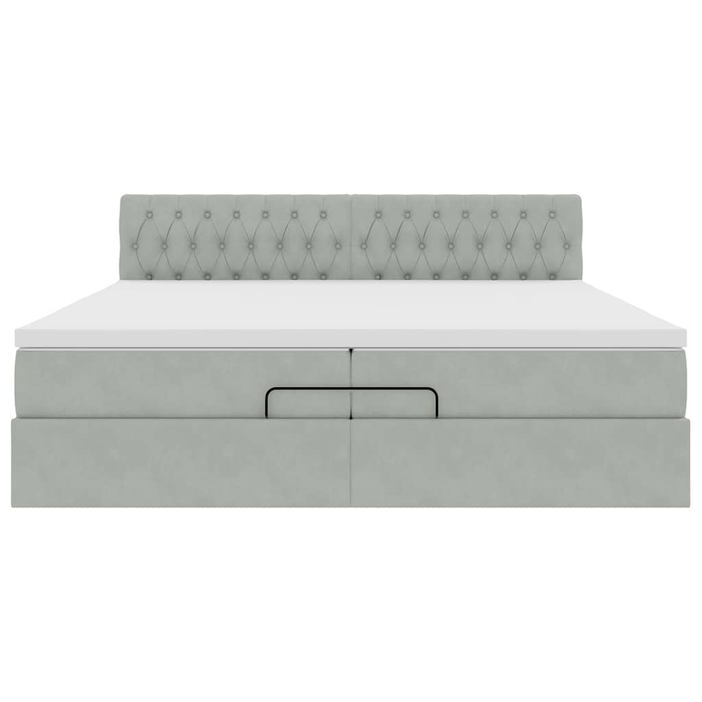 Cadre de lit ottoman avec matelas gris clair 200x200 cm velours - XIOS