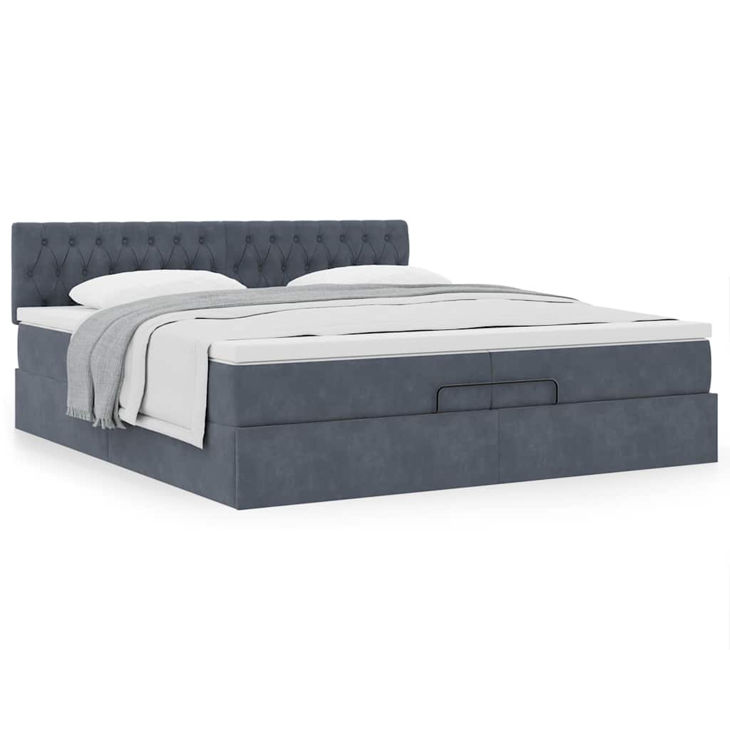 Cadre de lit ottoman avec matelas gris foncé 200x200 cm velours - XIOS