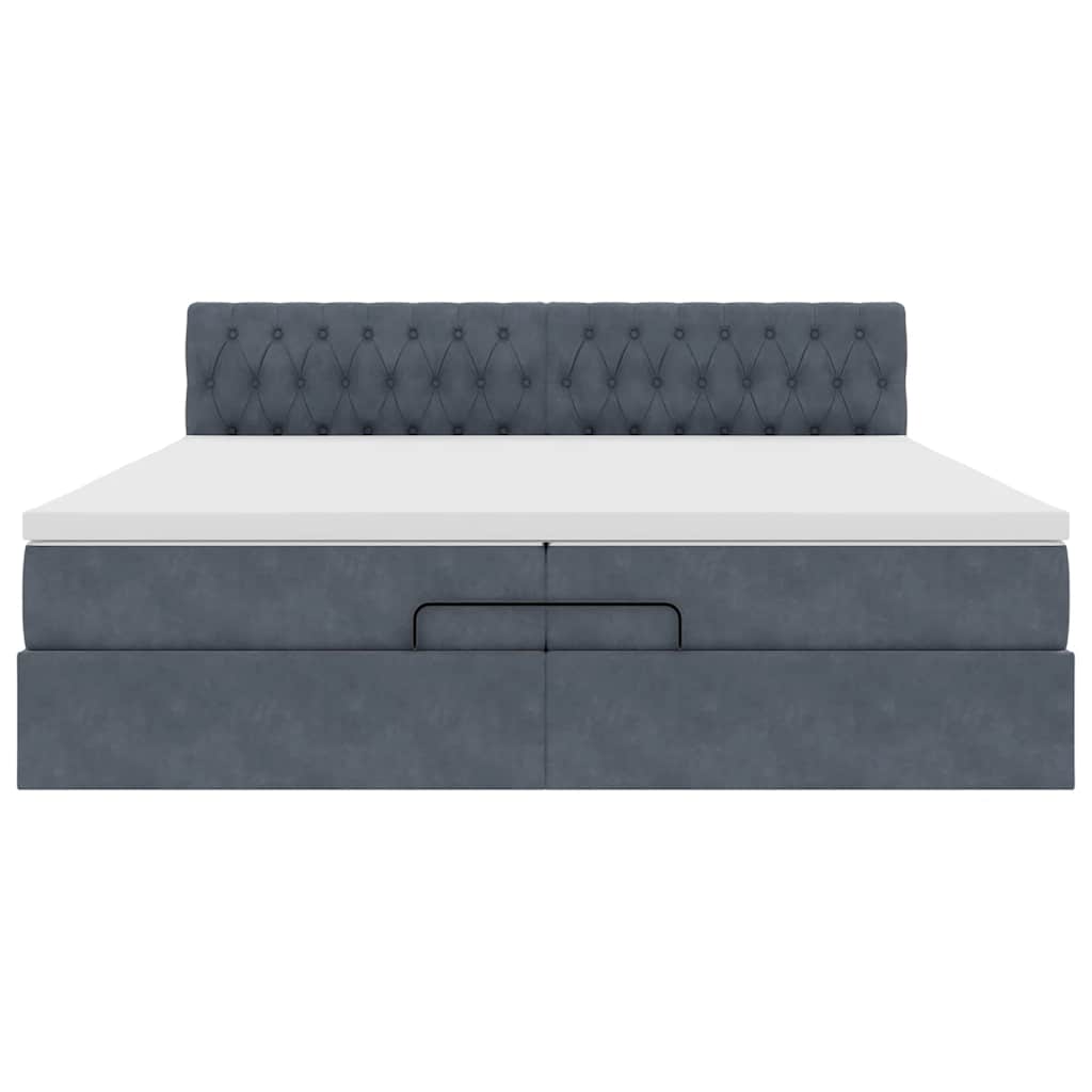 Cadre de lit ottoman avec matelas gris foncé 200x200 cm velours - XIOS