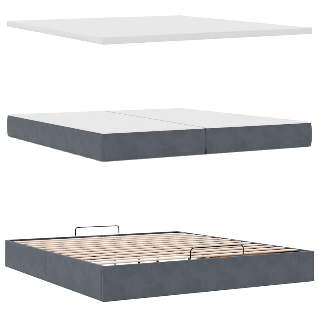 Cadre de lit ottoman avec matelas gris foncé 200x200 cm velours - XIOS