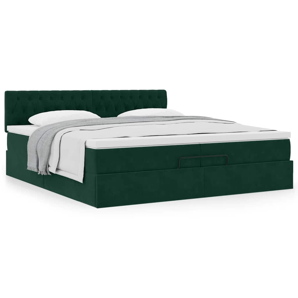 Cadre de lit ottoman avec matelas vert foncé 200x200 cm velours - XIOS