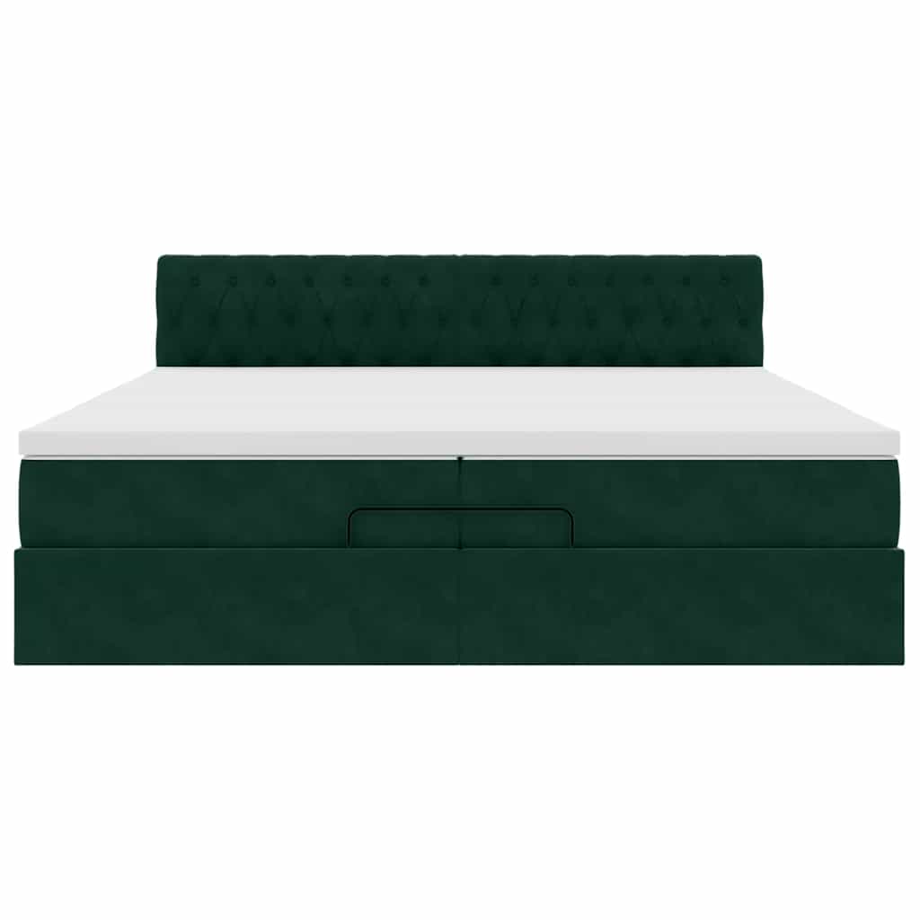 Cadre de lit ottoman avec matelas vert foncé 200x200 cm velours - XIOS