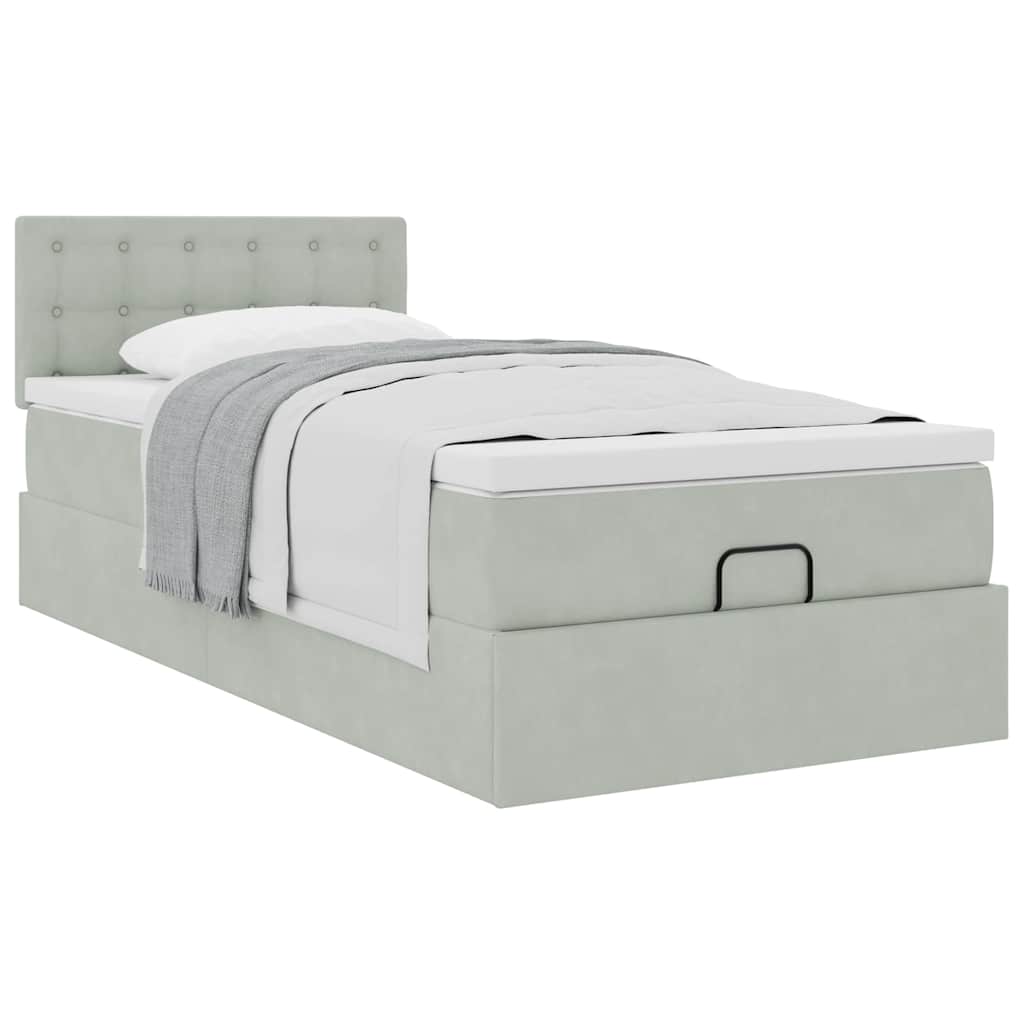 Cadre de lit ottoman avec matelas gris clair 80x200 cm velours - XIOS