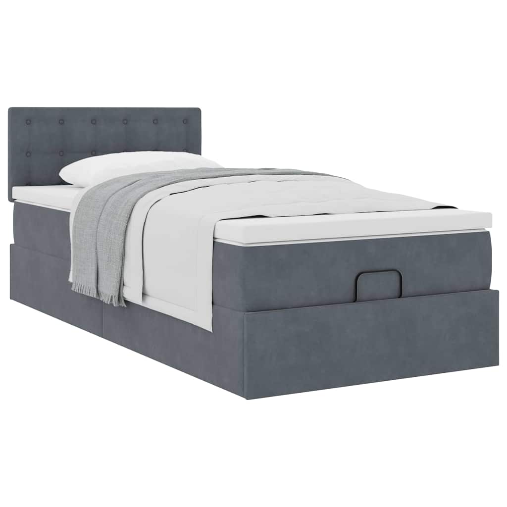 Cadre de lit ottoman avec matelas gris foncé 80x200 cm velours - XIOS