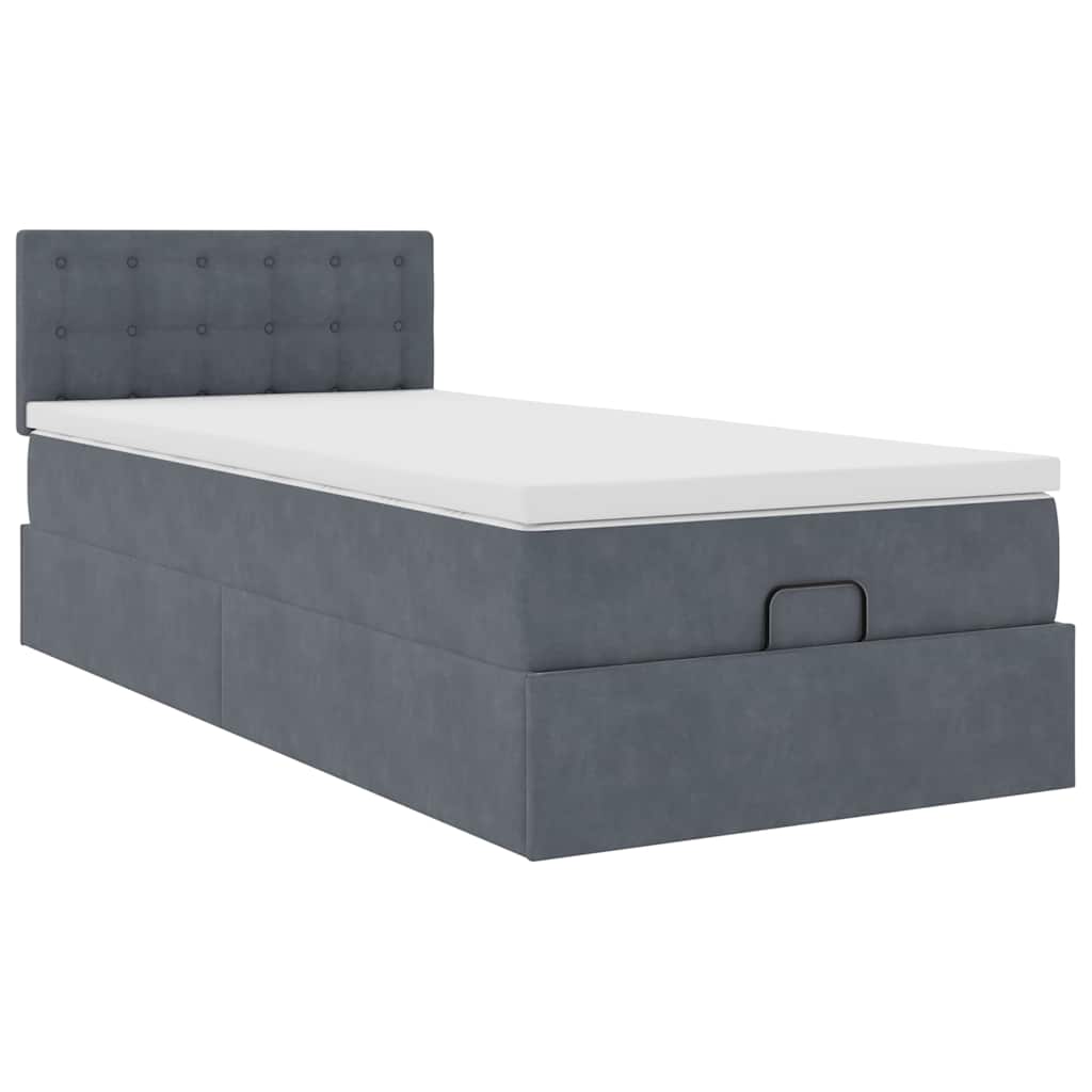 Cadre de lit ottoman avec matelas gris foncé 80x200 cm velours - XIOS