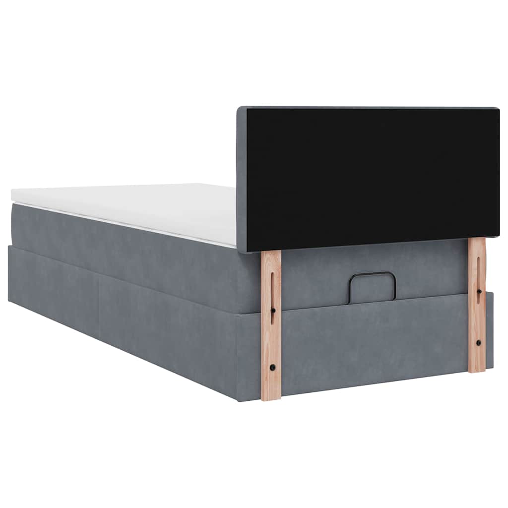 Cadre de lit ottoman avec matelas gris foncé 80x200 cm velours - XIOS