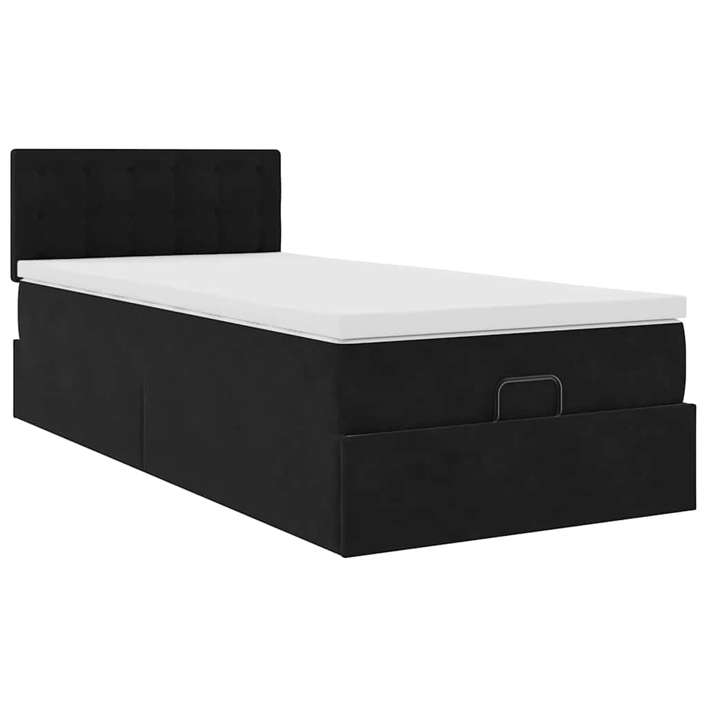 Cadre de lit ottoman avec matelas noir 80x200 cm velours - XIOS