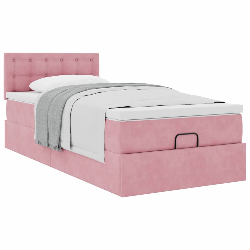 Cadre de lit ottoman avec matelas rose 80x200 cm velours - XIOS