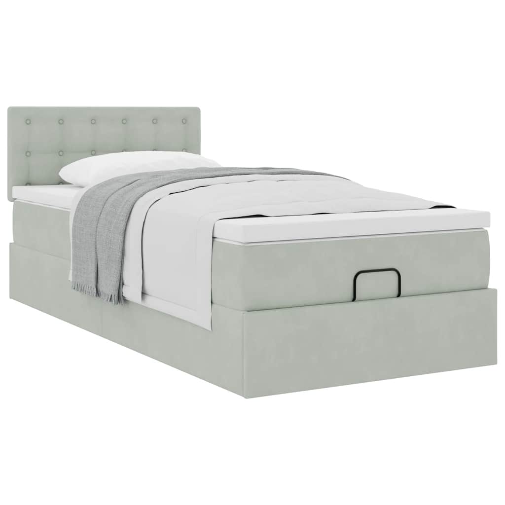 Cadre de lit ottoman et matelas gris clair 90x190 cm velours - XIOS