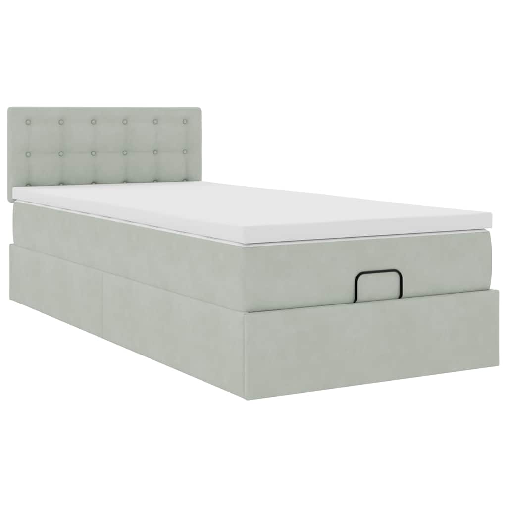 Cadre de lit ottoman et matelas gris clair 90x190 cm velours - XIOS
