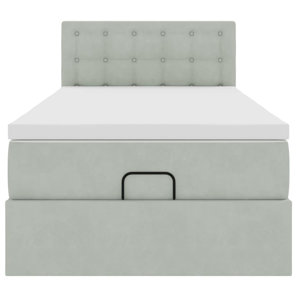 Cadre de lit ottoman et matelas gris clair 90x190 cm velours - XIOS