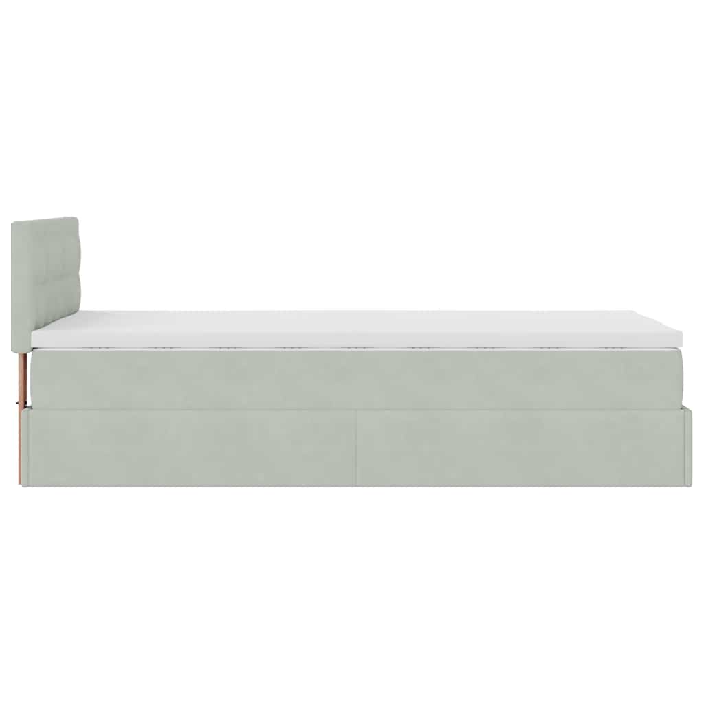 Cadre de lit ottoman et matelas gris clair 90x190 cm velours - XIOS