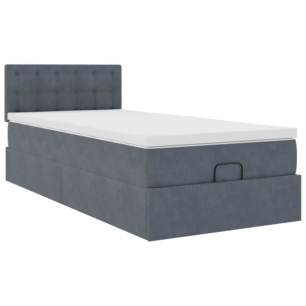 Cadre de lit ottoman avec matelas gris foncé 90x190 cm velours - XIOS