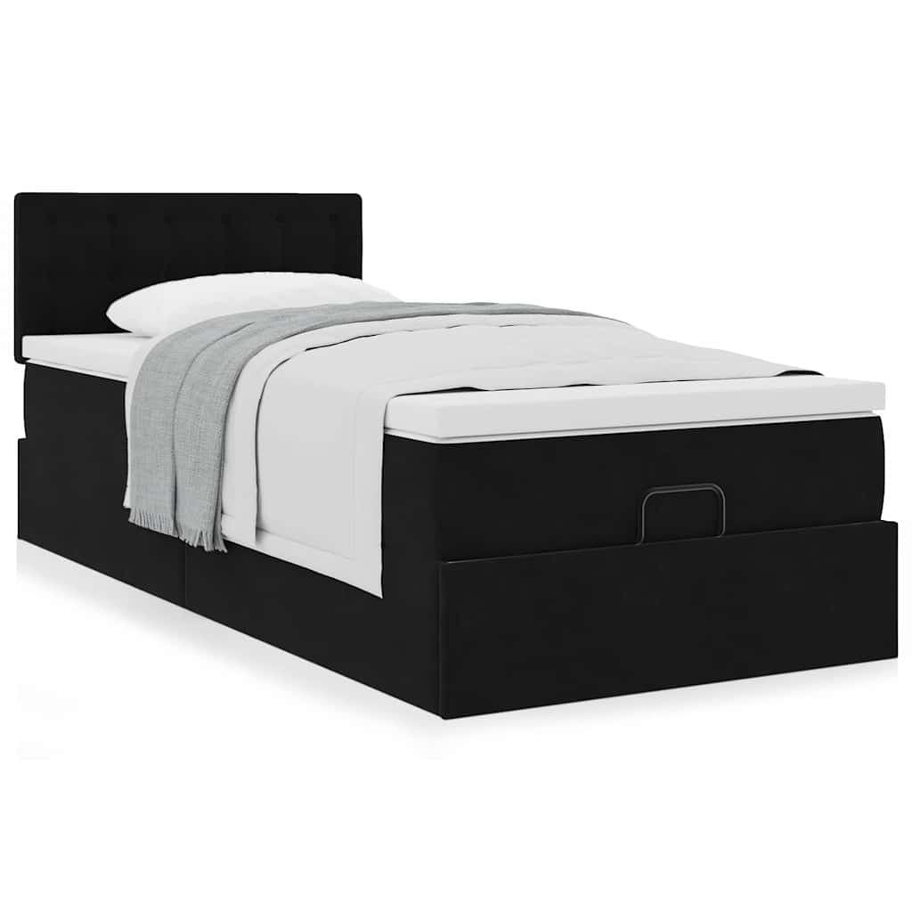 Cadre de lit ottoman avec matelas noir 90x190 cm velours - XIOS