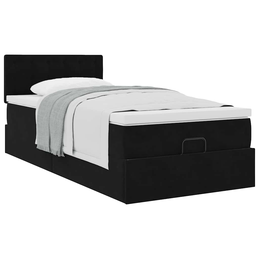 Cadre de lit ottoman avec matelas noir 90x190 cm velours - XIOS