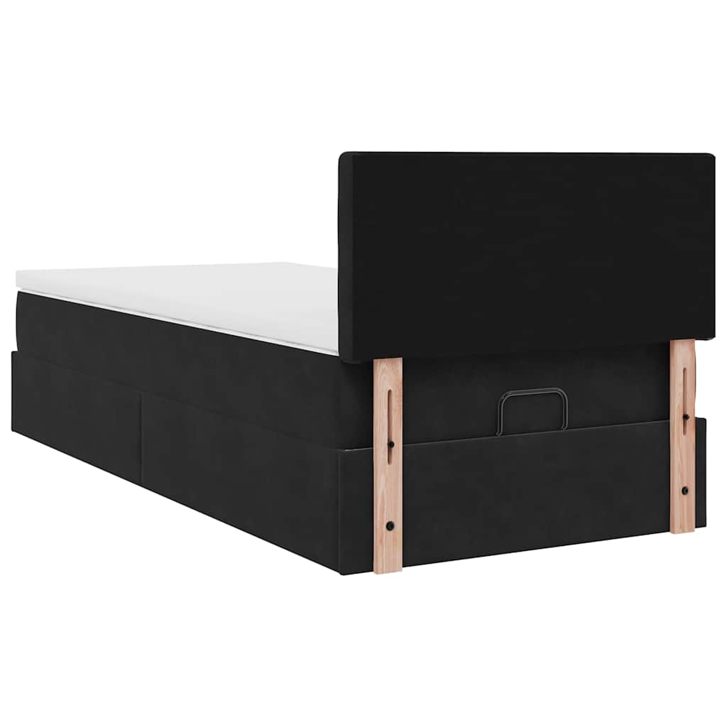 Cadre de lit ottoman avec matelas noir 90x190 cm velours - XIOS