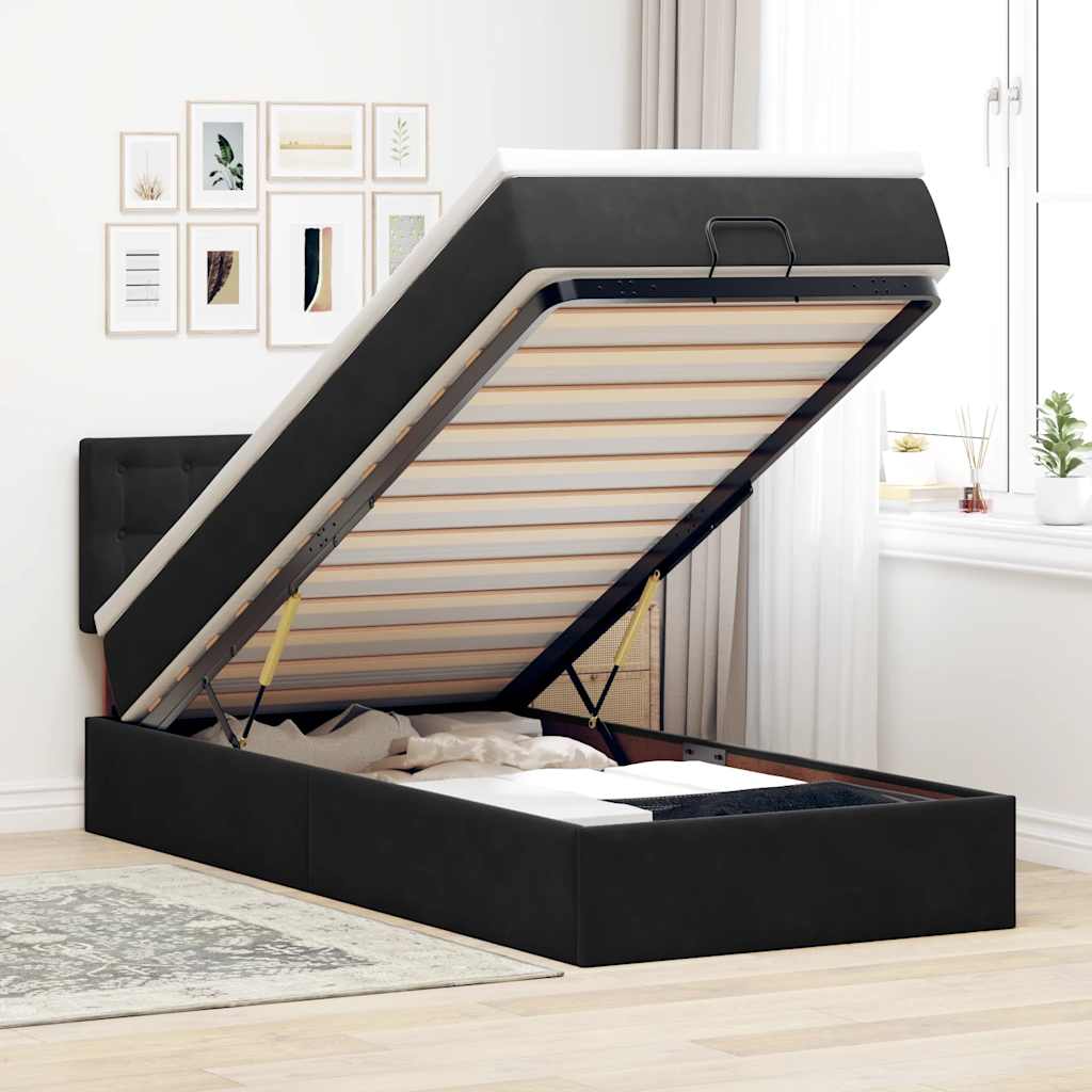 Cadre de lit ottoman avec matelas noir 90x190 cm velours - XIOS
