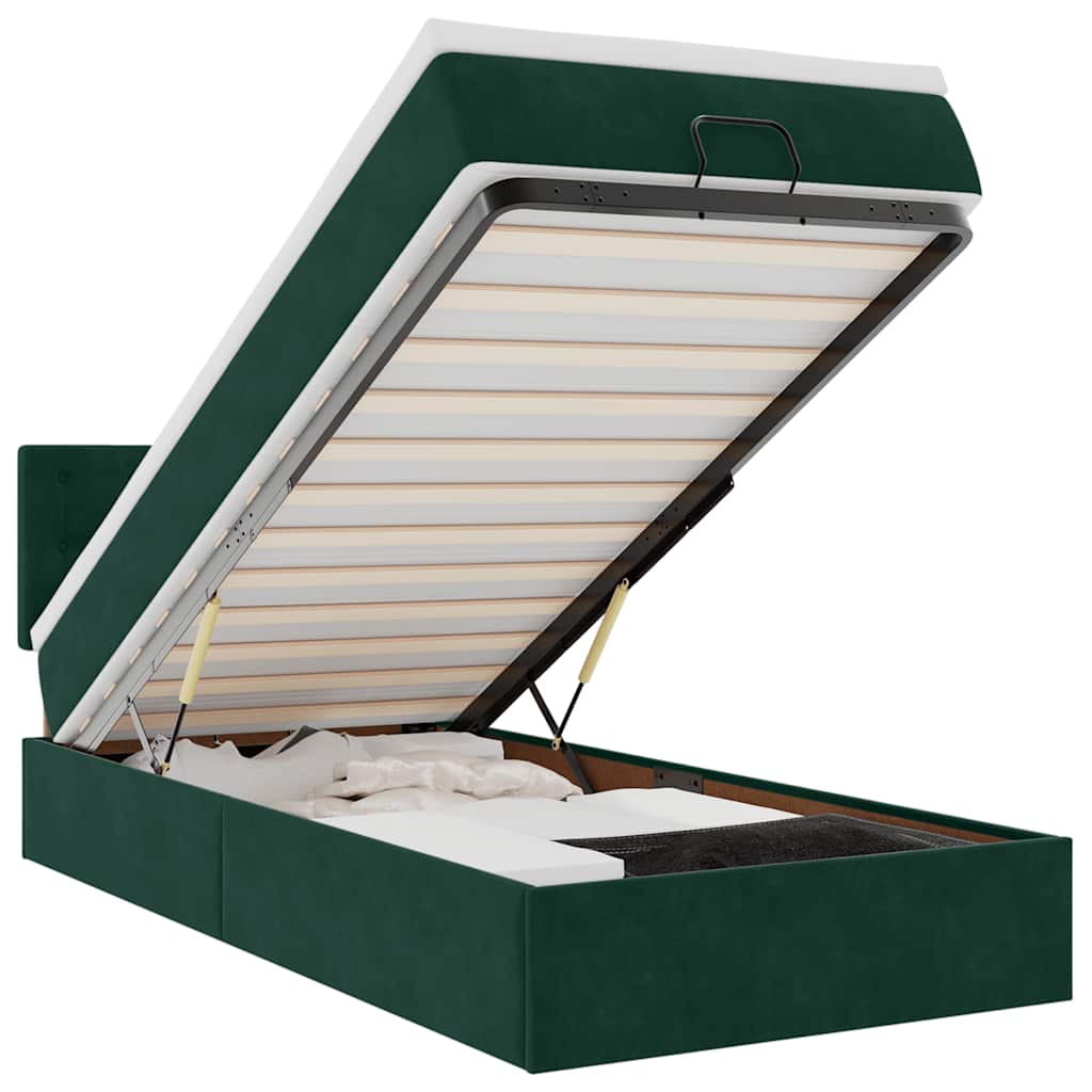 Cadre de lit ottoman avec matelas vert foncé 90x190 cm velours - XIOS