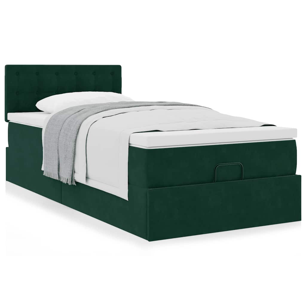 Cadre de lit ottoman avec matelas vert foncé 90x190 cm velours - XIOS