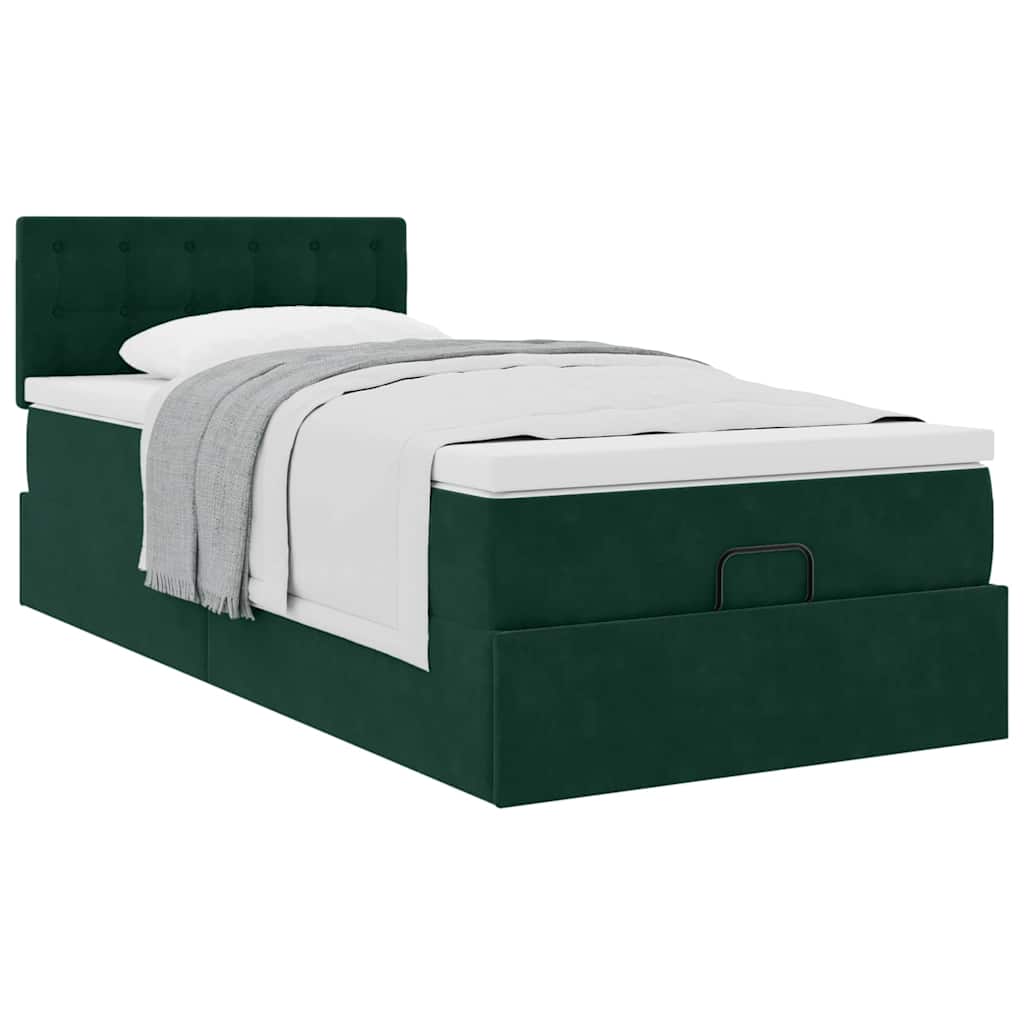 Cadre de lit ottoman avec matelas vert foncé 90x190 cm velours - XIOS