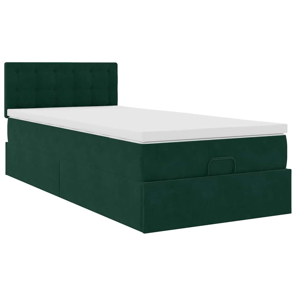 Cadre de lit ottoman avec matelas vert foncé 90x190 cm velours - XIOS