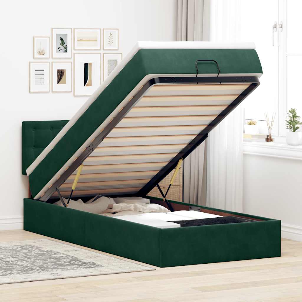 Cadre de lit ottoman avec matelas vert foncé 90x190 cm velours - XIOS
