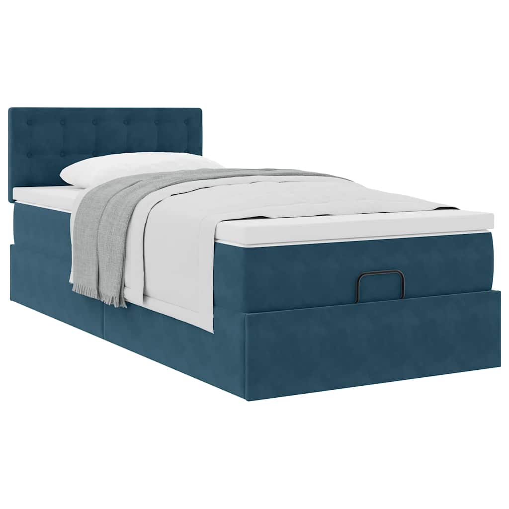Cadre de lit ottoman avec matelas bleu foncé 90x190 cm velours - XIOS