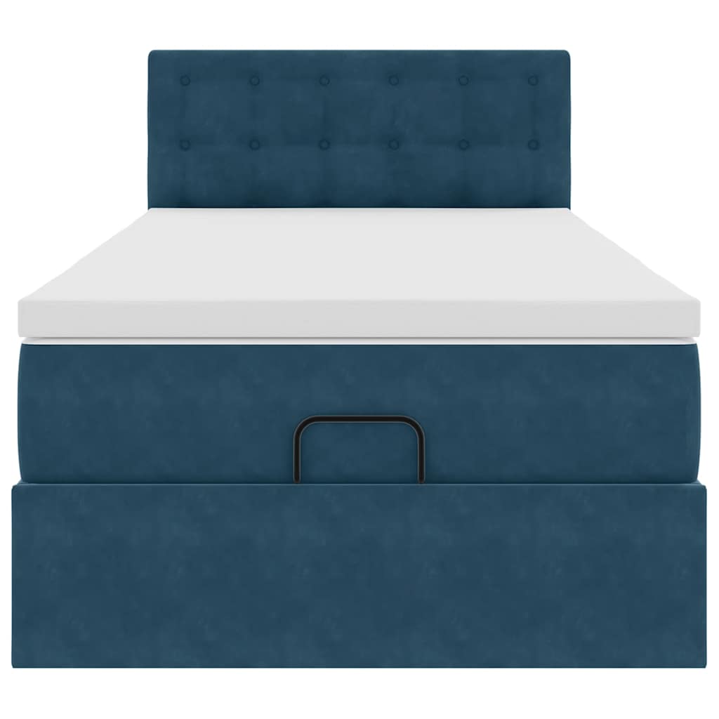 Cadre de lit ottoman avec matelas bleu foncé 90x190 cm velours - XIOS