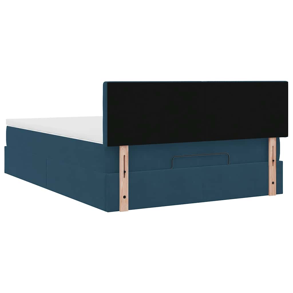 Cadre de lit ottoman avec matelas bleu foncé 90x190 cm velours - XIOS