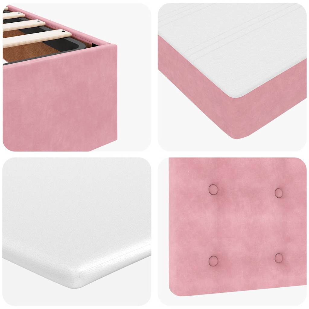 Cadre de lit ottoman avec matelas rose 90x190 cm velours