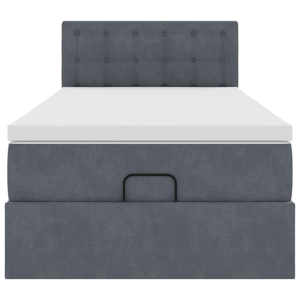 Cadre de lit ottoman et matelas gris foncé 90x200 cm velours - XIOS