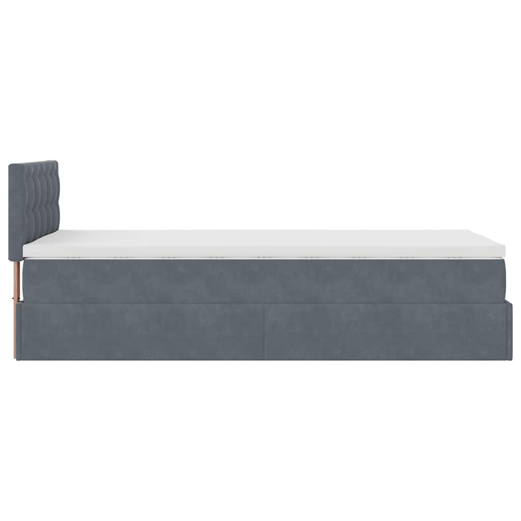 Cadre de lit ottoman et matelas gris foncé 90x200 cm velours - XIOS