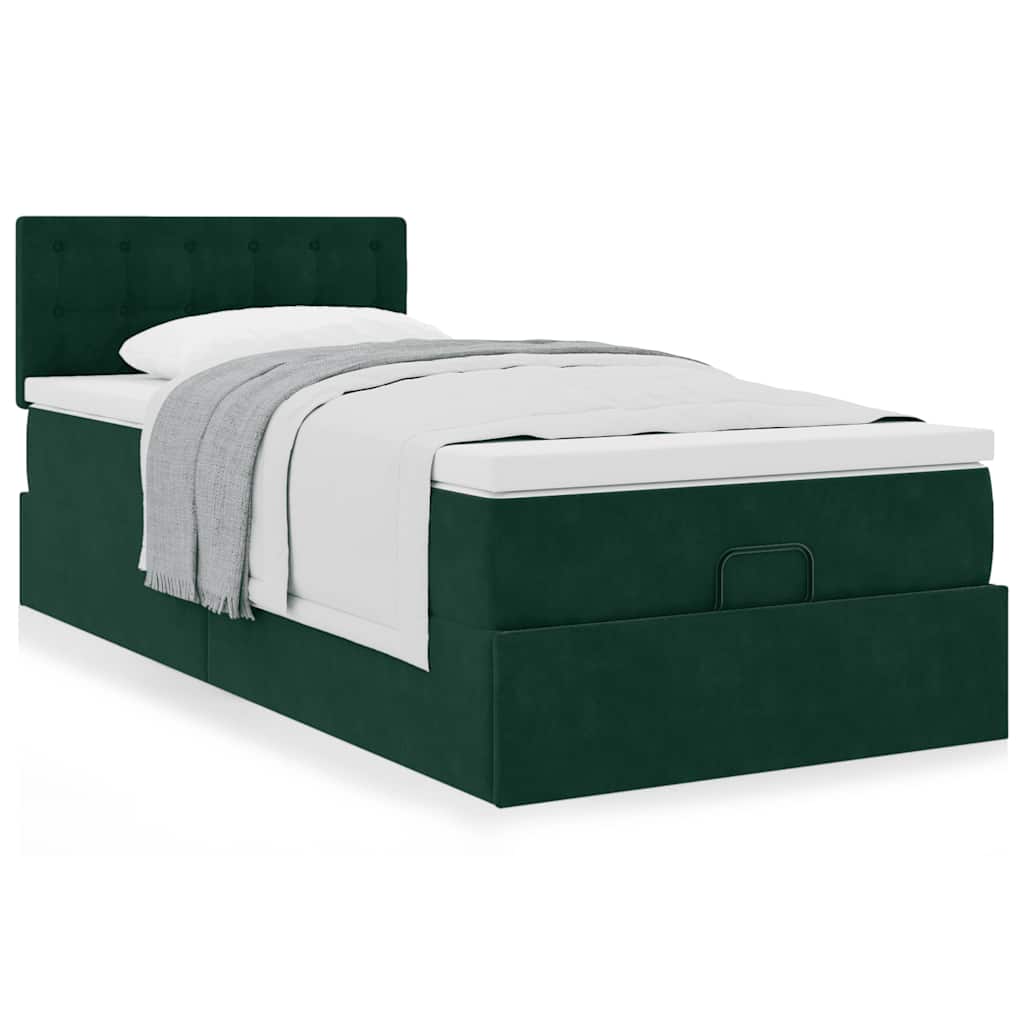 Cadre de lit ottoman avec matelas vert foncé 90x200 cm velours - XIOS
