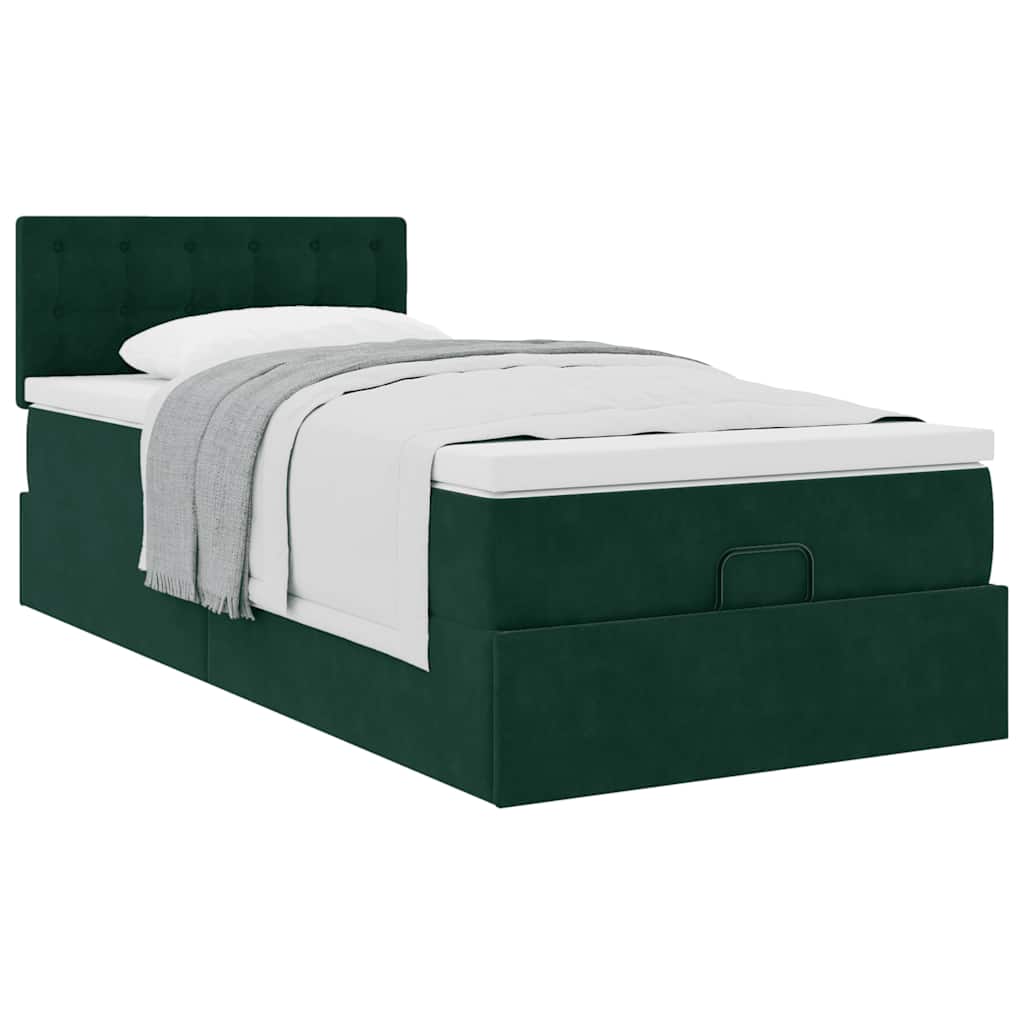 Cadre de lit ottoman avec matelas vert foncé 90x200 cm velours - XIOS