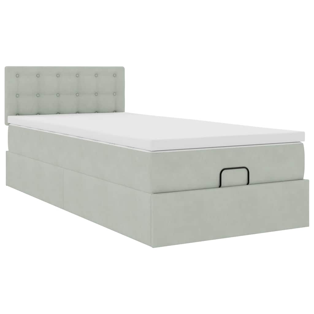 Cadre de lit ottoman et matelas gris clair 100x200 cm velours - XIOS