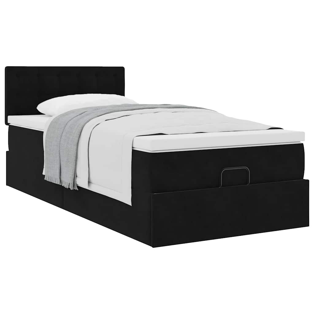 Cadre de lit ottoman avec matelas noir 100x200cm velours - XIOS