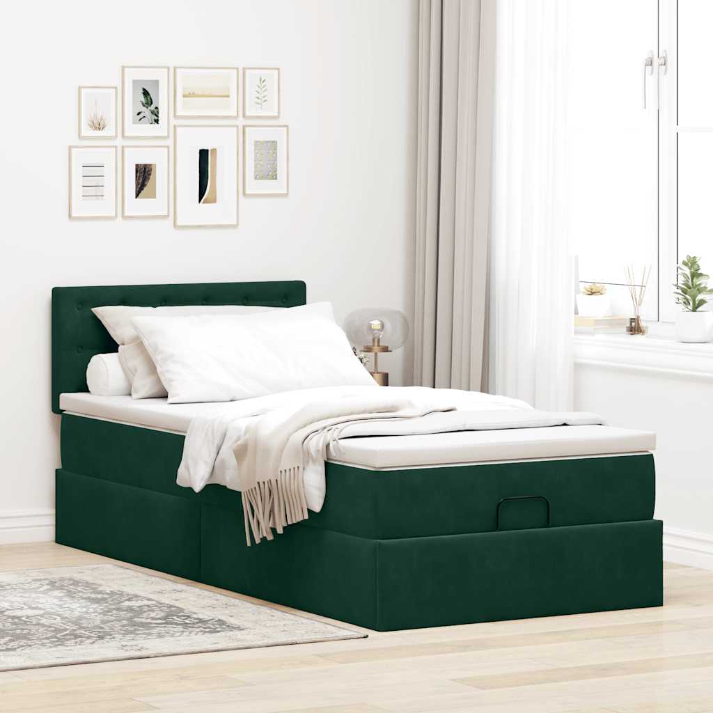 Cadre de lit ottoman avec matelas vert foncé 100x200 cm velours - XIOS